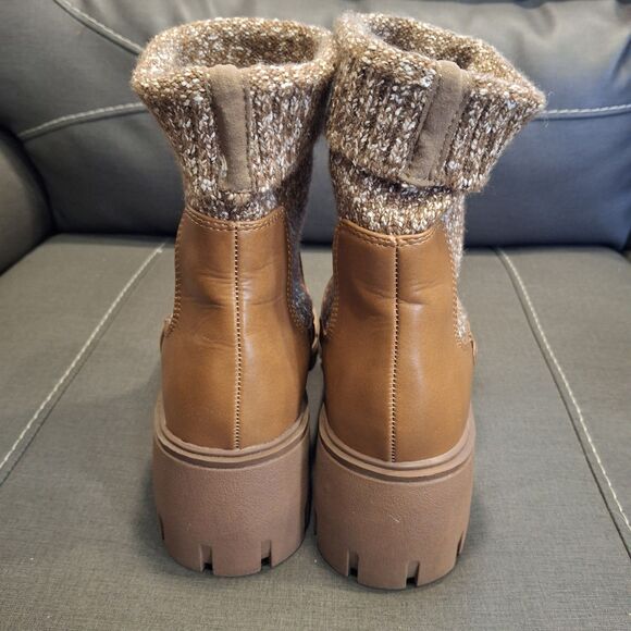 Universal Thread Keeley Tan Knit Sock Ankle Boots Women's Size 8 Chunky Sole - Picture 3 of 10
